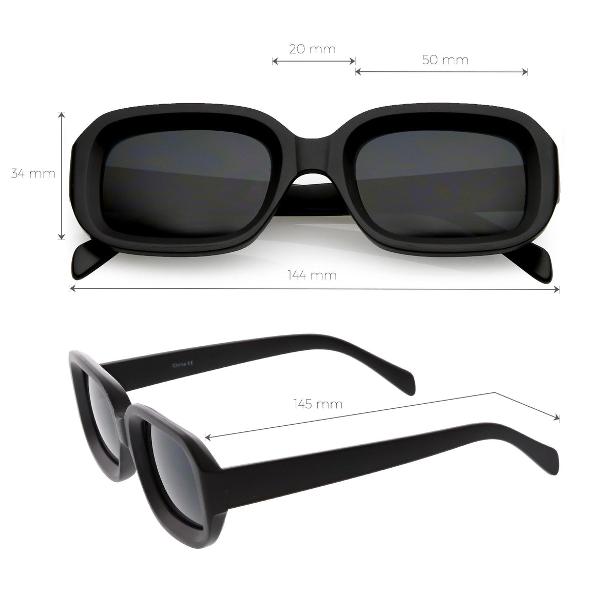 Retro Bold Deep Inset Rectangle Flat Lens Sunglasses C525