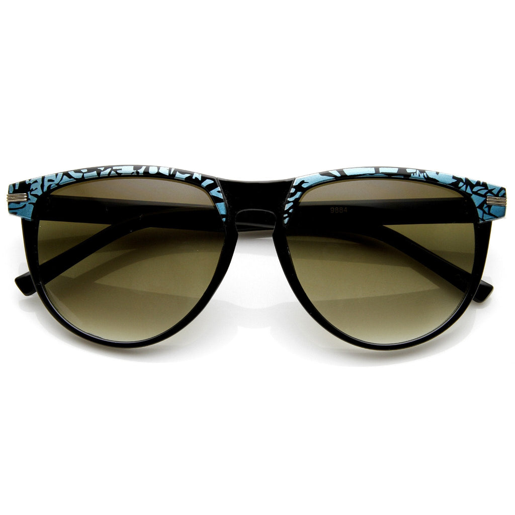 Retro Two Tone Pattern Large Horned RimSunglasses  9171