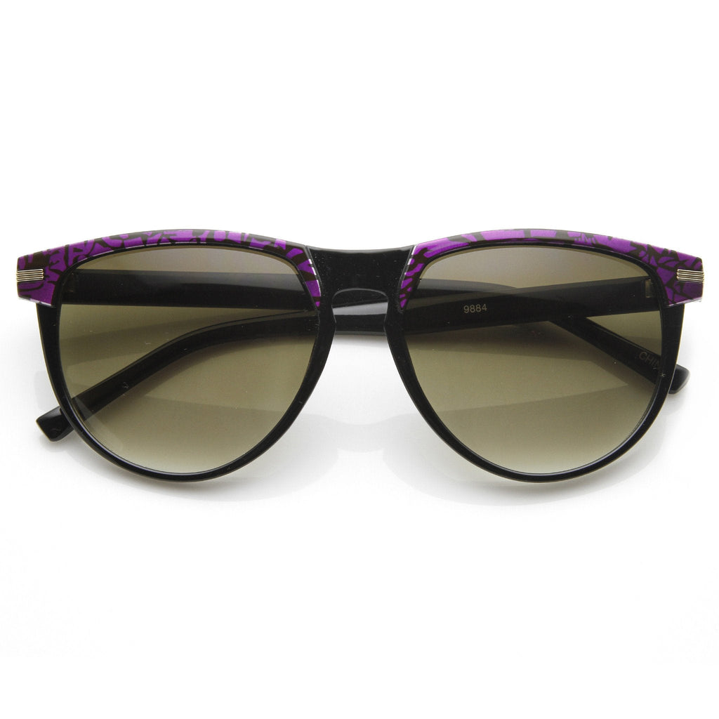Retro Two Tone Pattern Large Horned RimSunglasses  9171