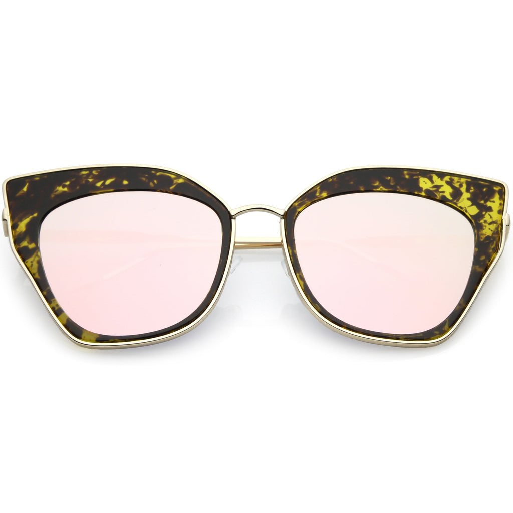 Women's Oversize Mirrored Flat Lens Cat Eye Sunglasses C348