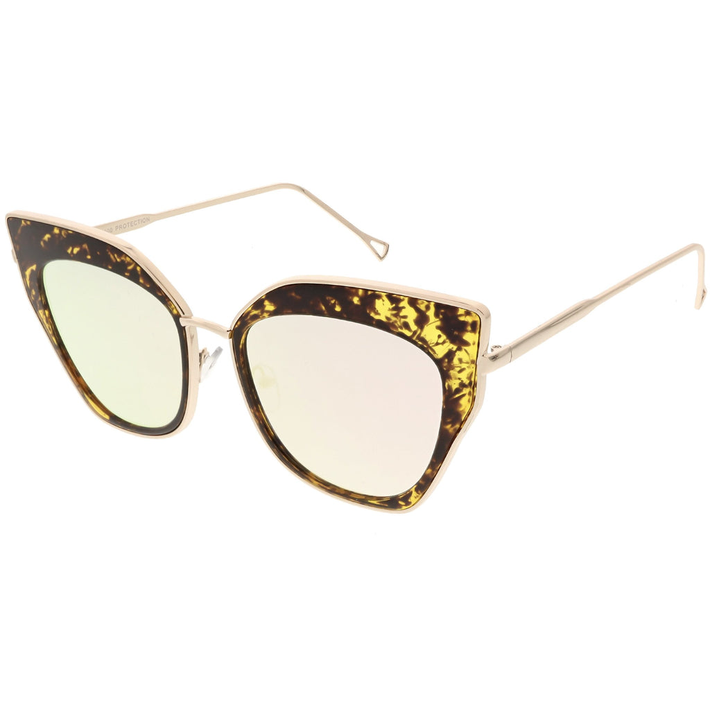 Women's Oversize Mirrored Flat Lens Cat Eye Sunglasses C348