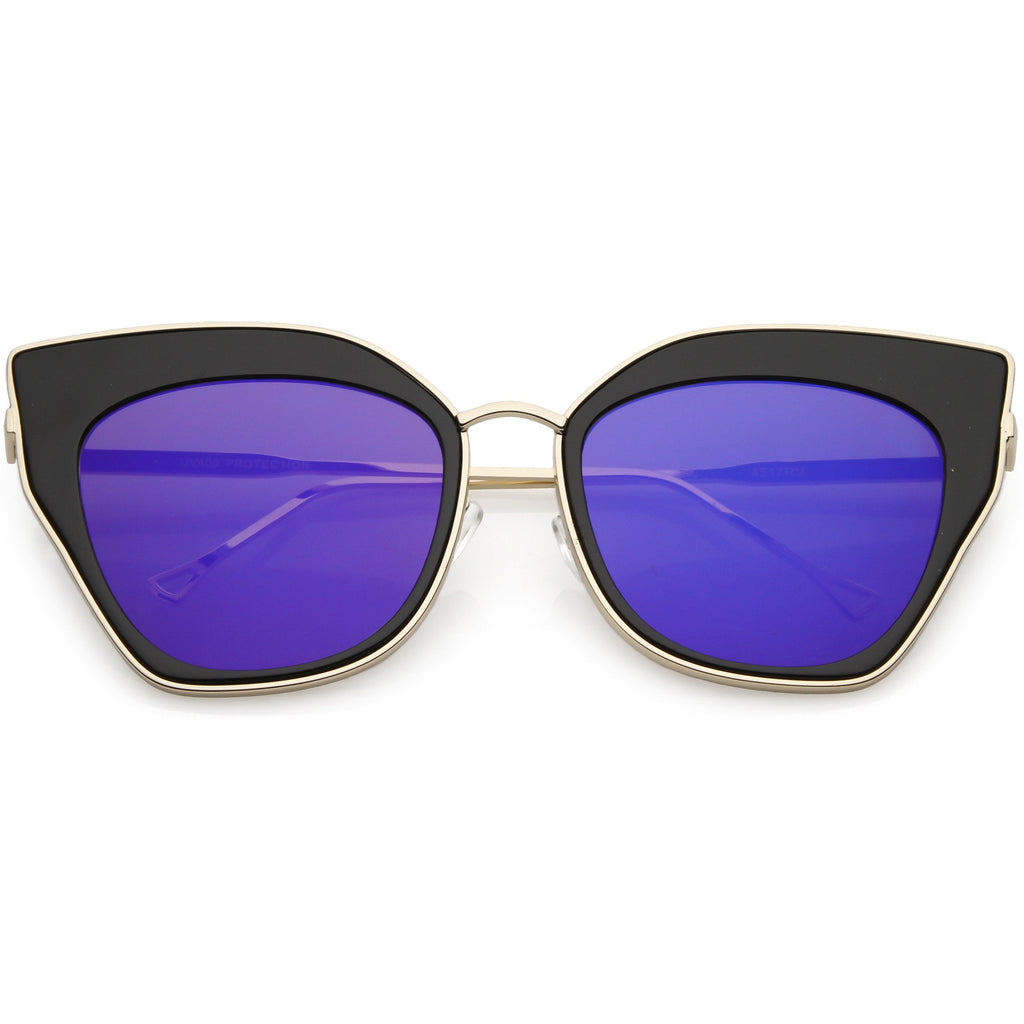 Women's Oversize Mirrored Flat Lens Cat Eye Sunglasses C348