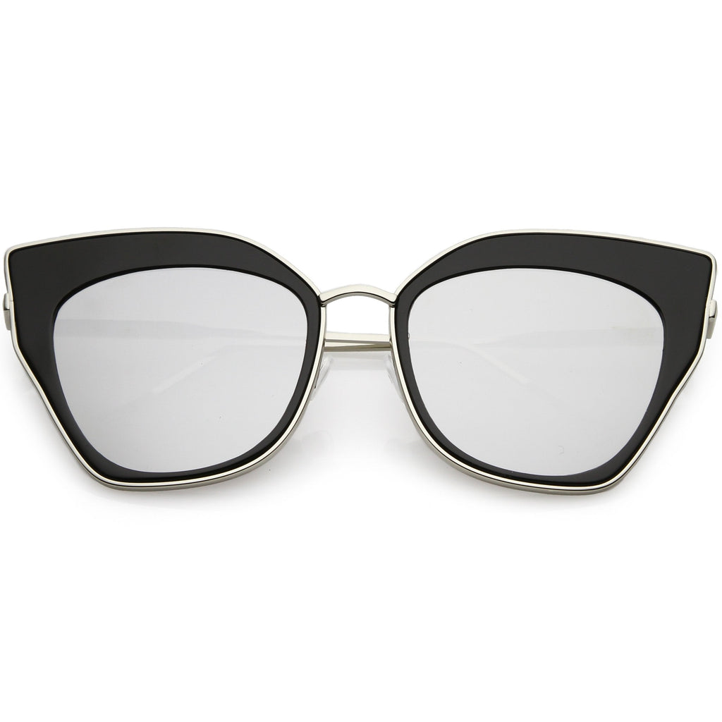 Women's Oversize Mirrored Flat Lens Cat Eye Sunglasses C348