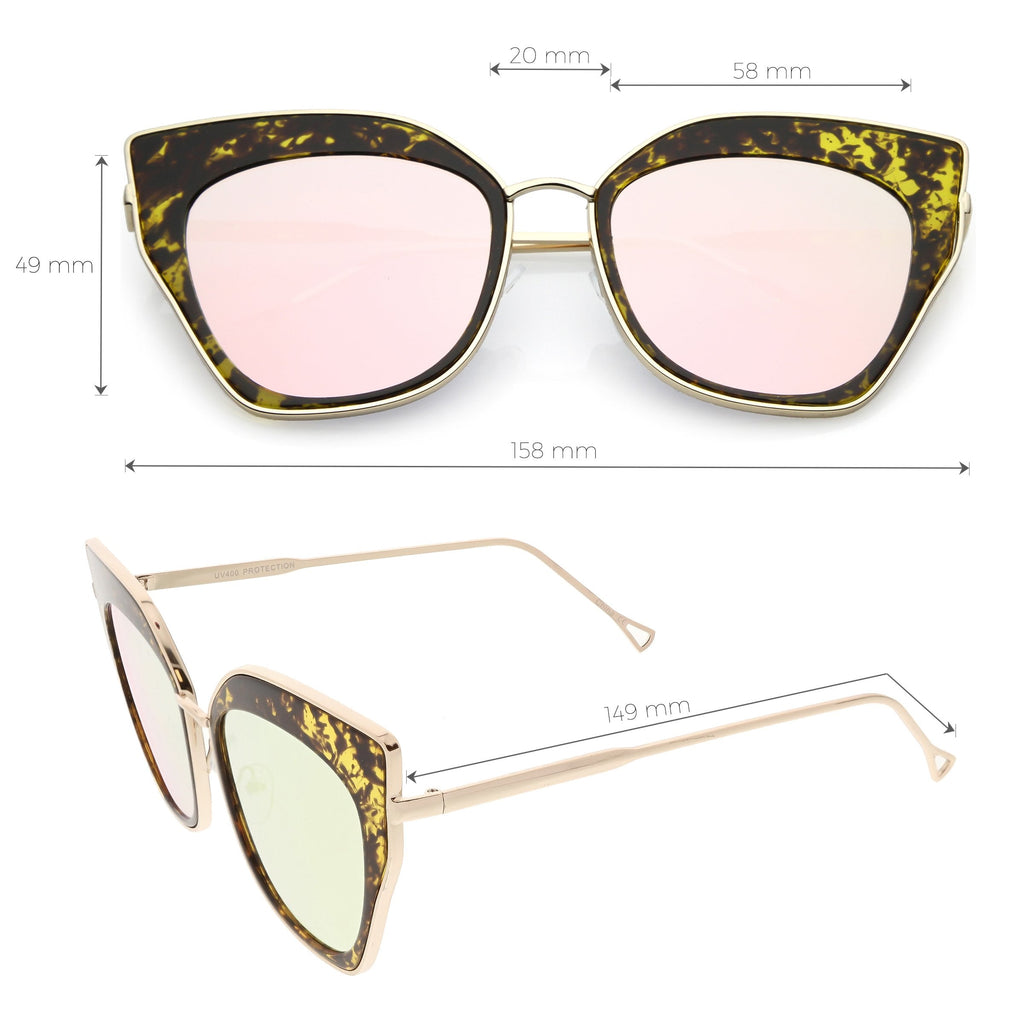 Women's Oversize Mirrored Flat Lens Cat Eye Sunglasses C348