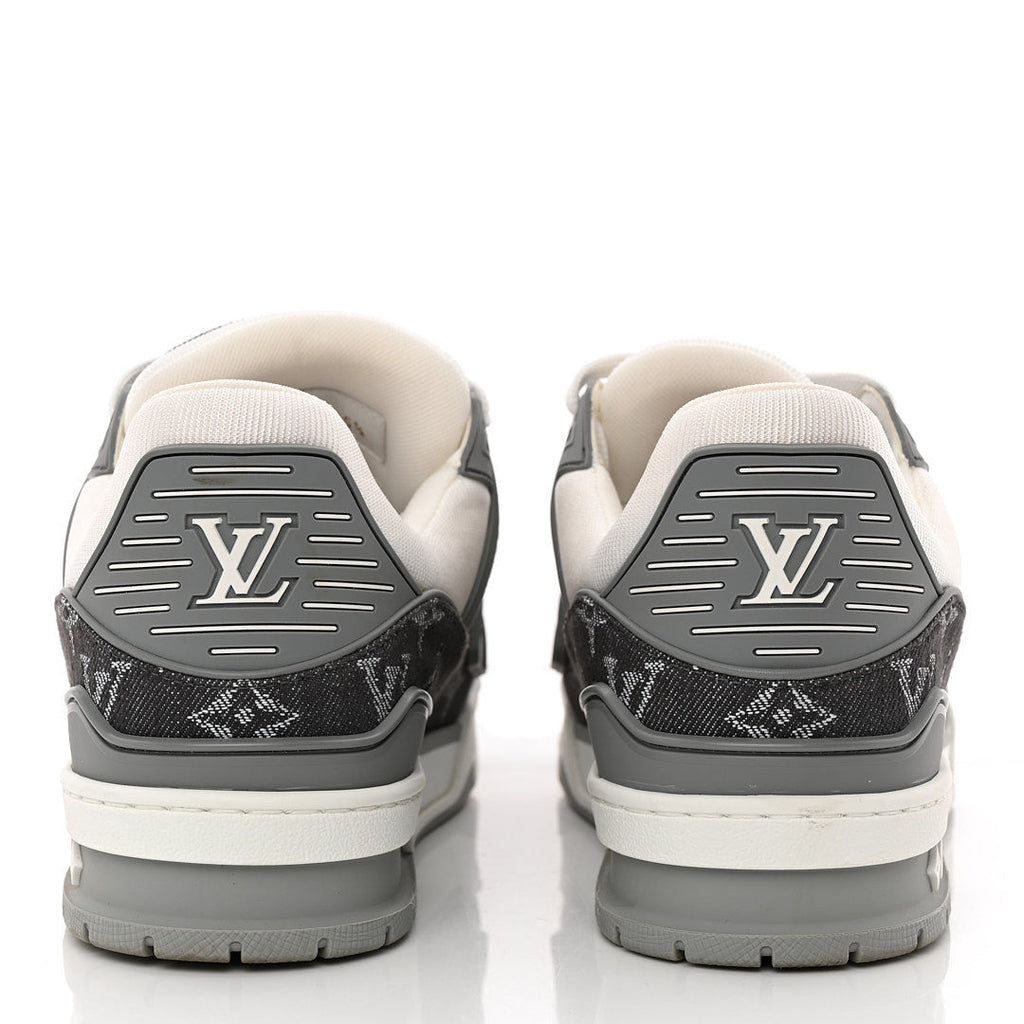 Calfskin Embossed Monogram Denim Mens LV Trainer Sneakers 5.5 Grey