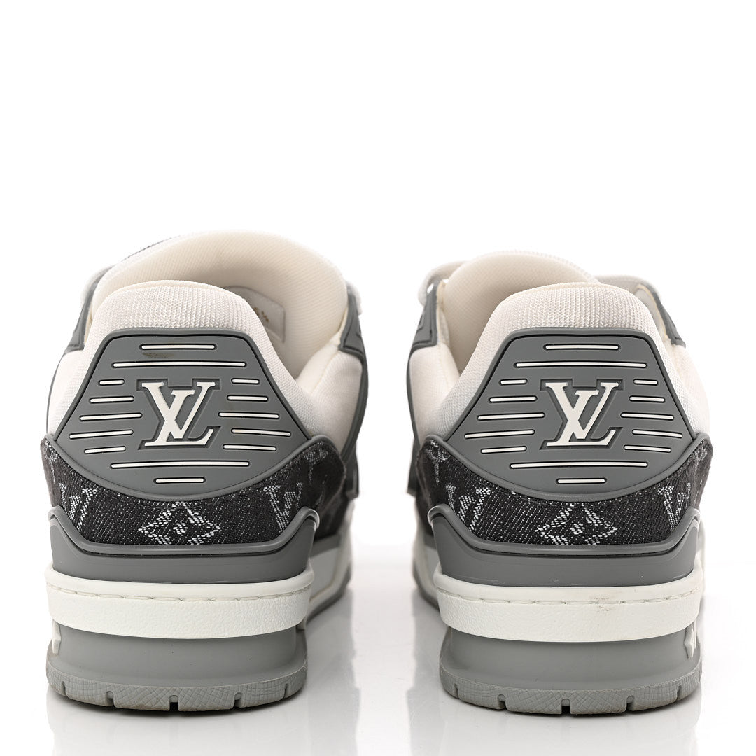 Calfskin Embossed Monogram Denim Mens LV Trainer Sneakers 5.5 Grey