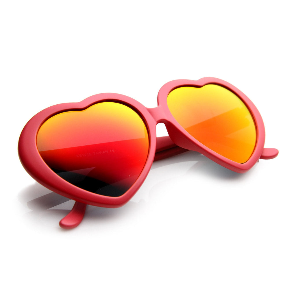 Women's Cute Oversize Heart Shape Mirror Lens Sunglasses 9764