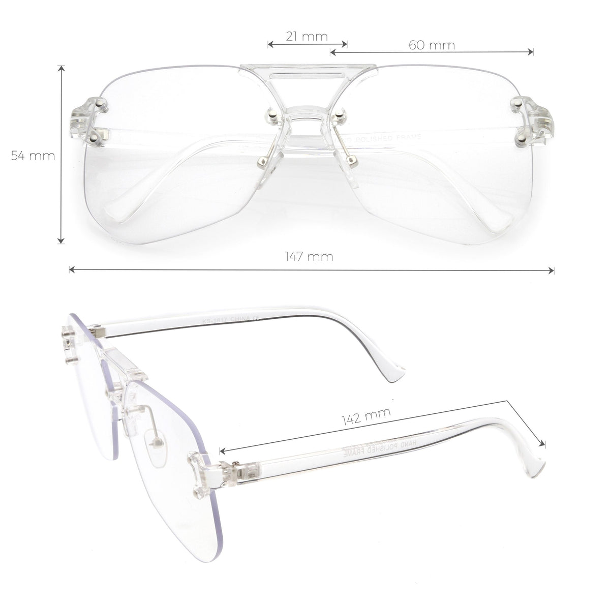 Retro Oversize Rimless Color Tone Flat Top Sunglasses C479