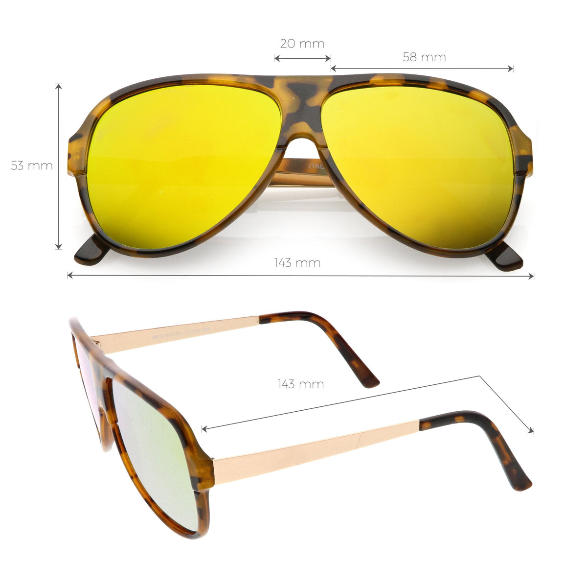 Retro Color Mirrored Flat Lens Flat Top Aviator Sunglasses C238