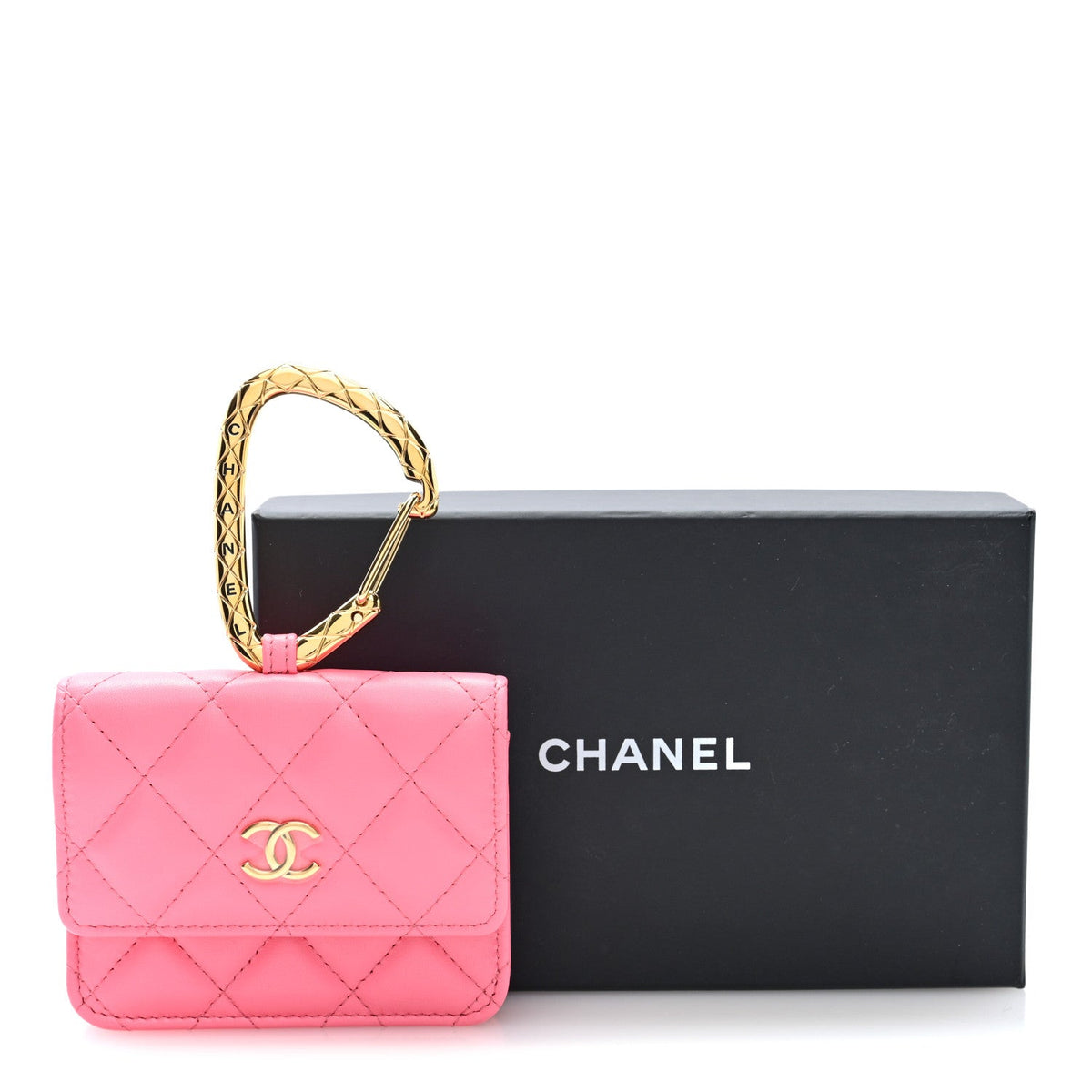 Lambskin Quilted CC Hook Card Holder Pink