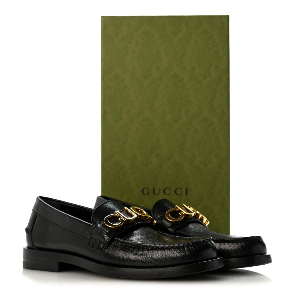 Goatskin Womens Logo 15mm Loafers 35 Black