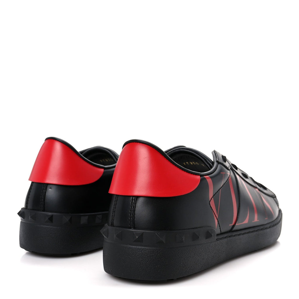 Calfskin Mens Rockstud VLTN Open Sneakers 41 Black Red