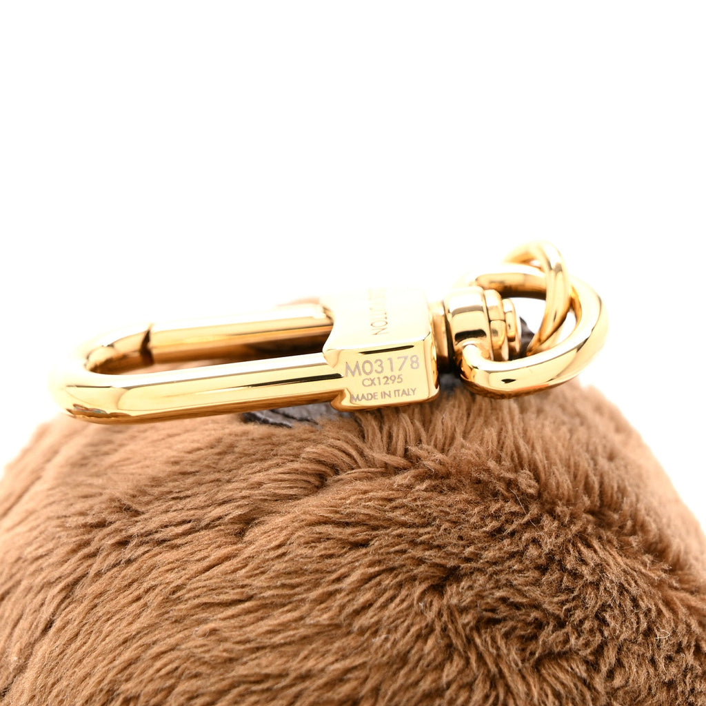 Faux Fur LV Louis Bear Super Vision Bag Charm Key Holder Blue