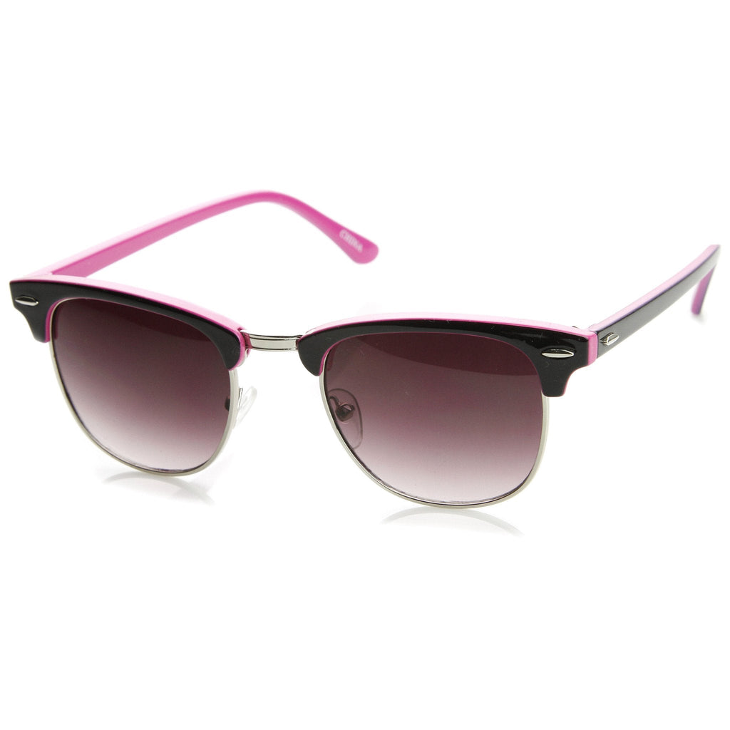 Retro Two Tone Colorful Half Frame Horned Rim Sunglasses 9182