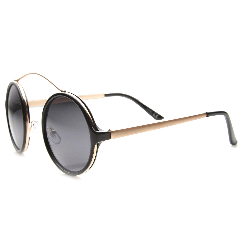 Retro Hipster Round Arched Crossbar Sunglasses 9841