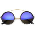 Retro High Cross Bar Mirror Lens Round Sunglasses 9842