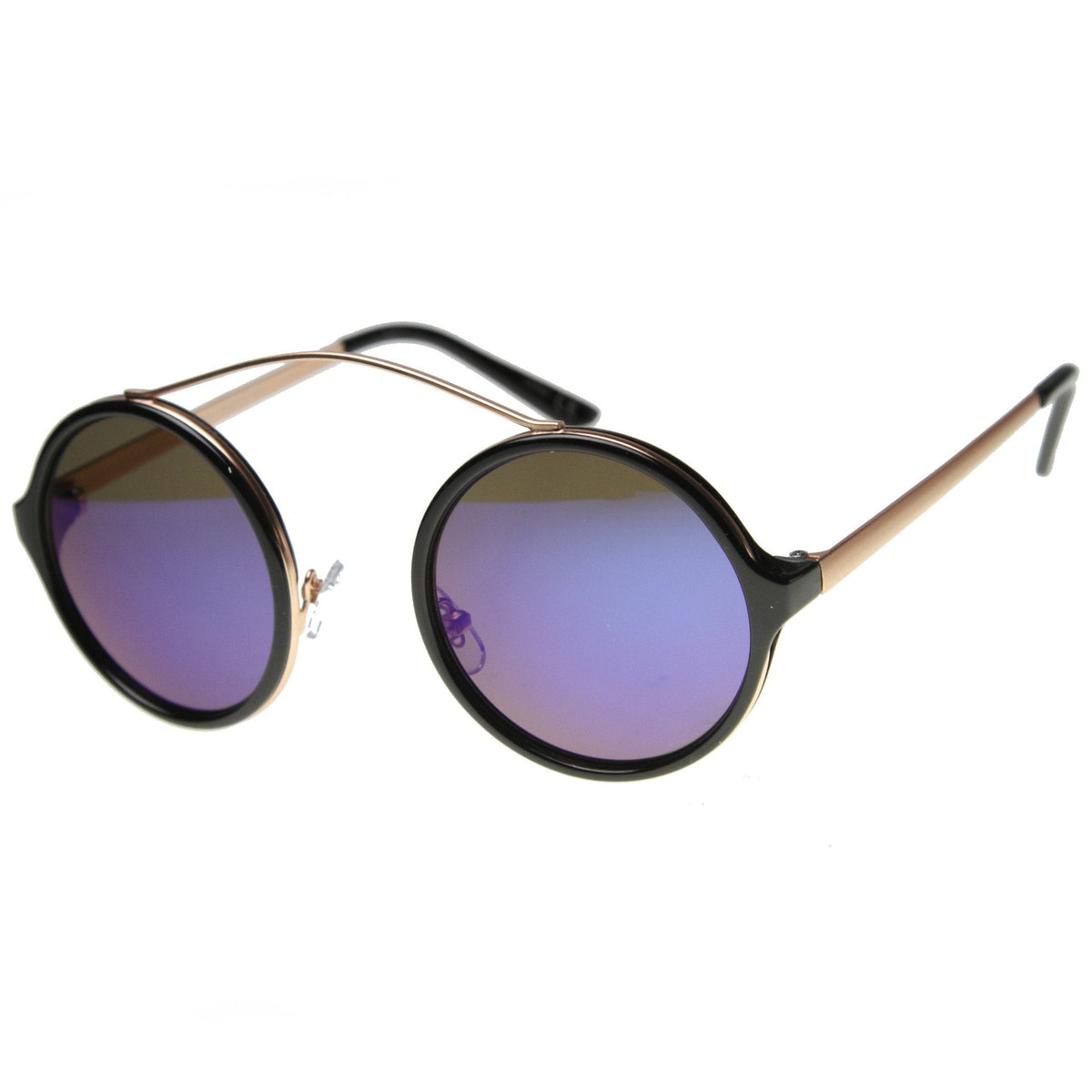 Retro High Cross Bar Mirror Lens Round Sunglasses 9842