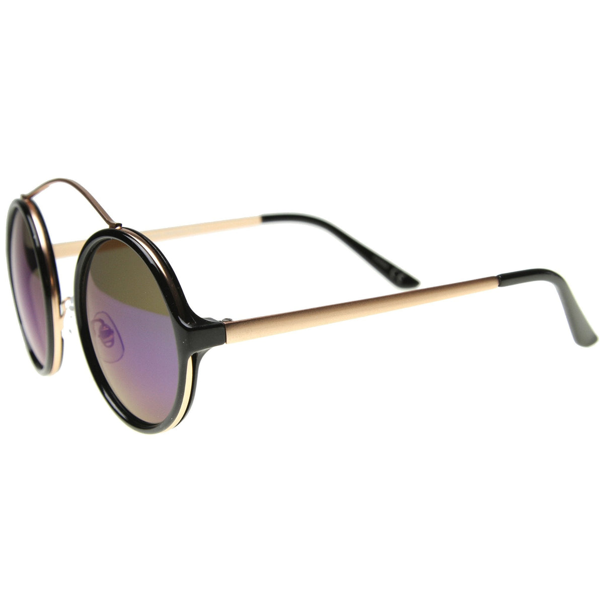 Retro High Cross Bar Mirror Lens Round Sunglasses 9842