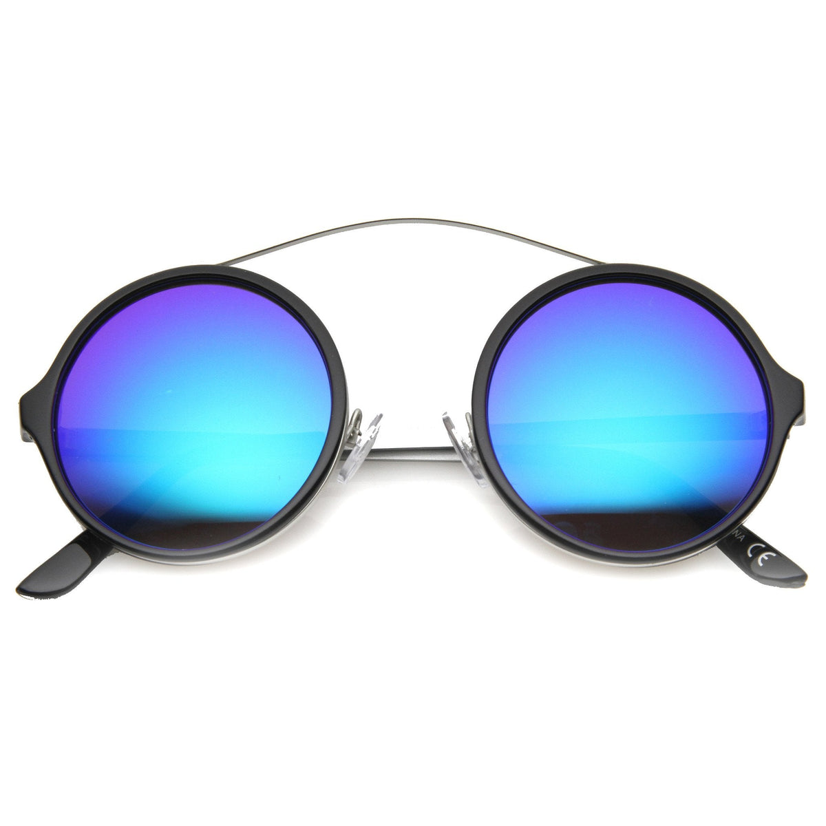 Retro High Cross Bar Mirror Lens Round Sunglasses 9842