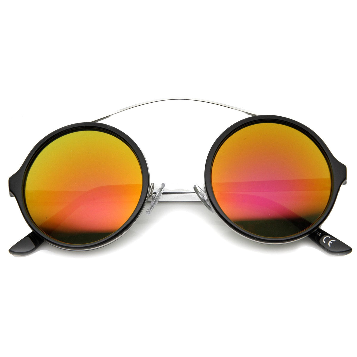 Retro High Cross Bar Mirror Lens Round Sunglasses 9842