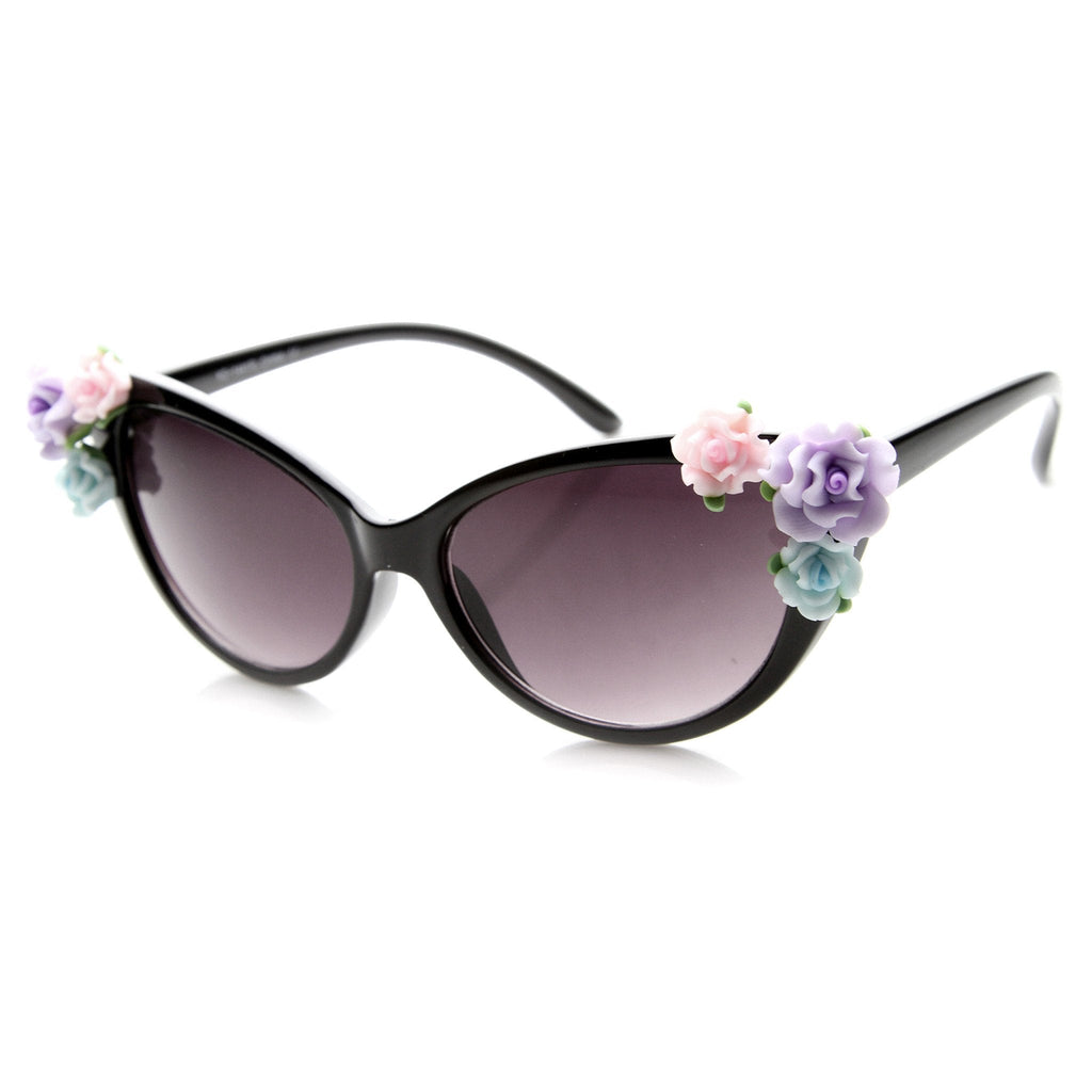Lovely Women's Ceramic Flower Adorned Cat Eye Sunglasses 9808