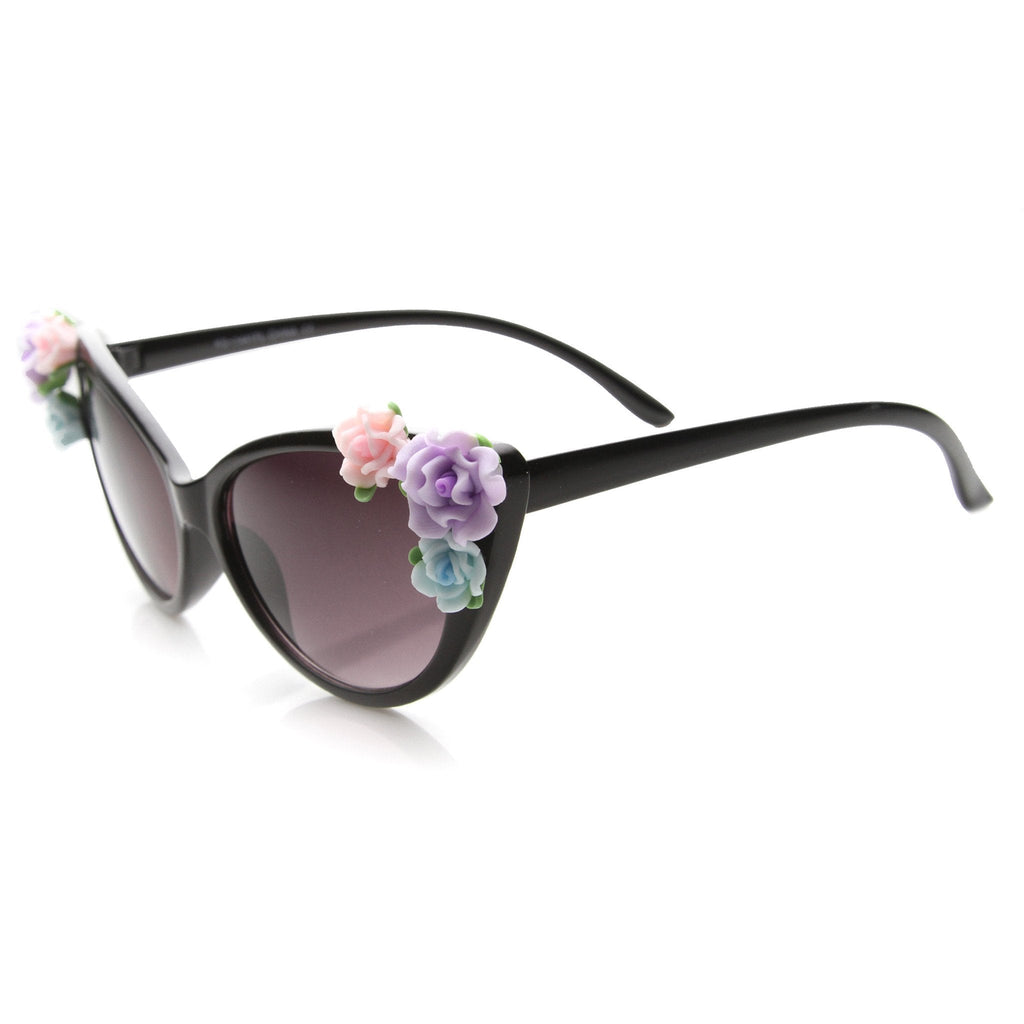 Lovely Women's Ceramic Flower Adorned Cat Eye Sunglasses 9808