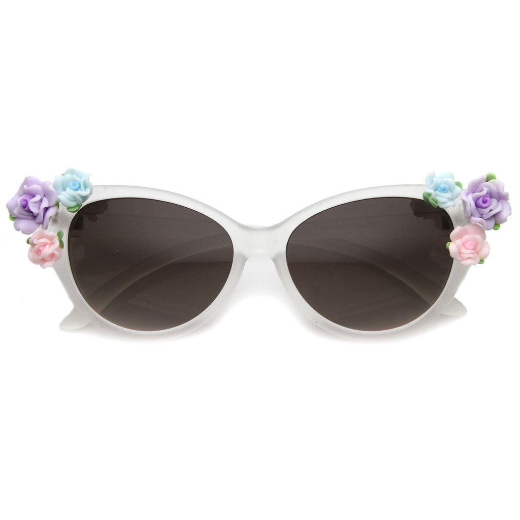 Lovely Women's Ceramic Flower Adorned Cat Eye Sunglasses 9808