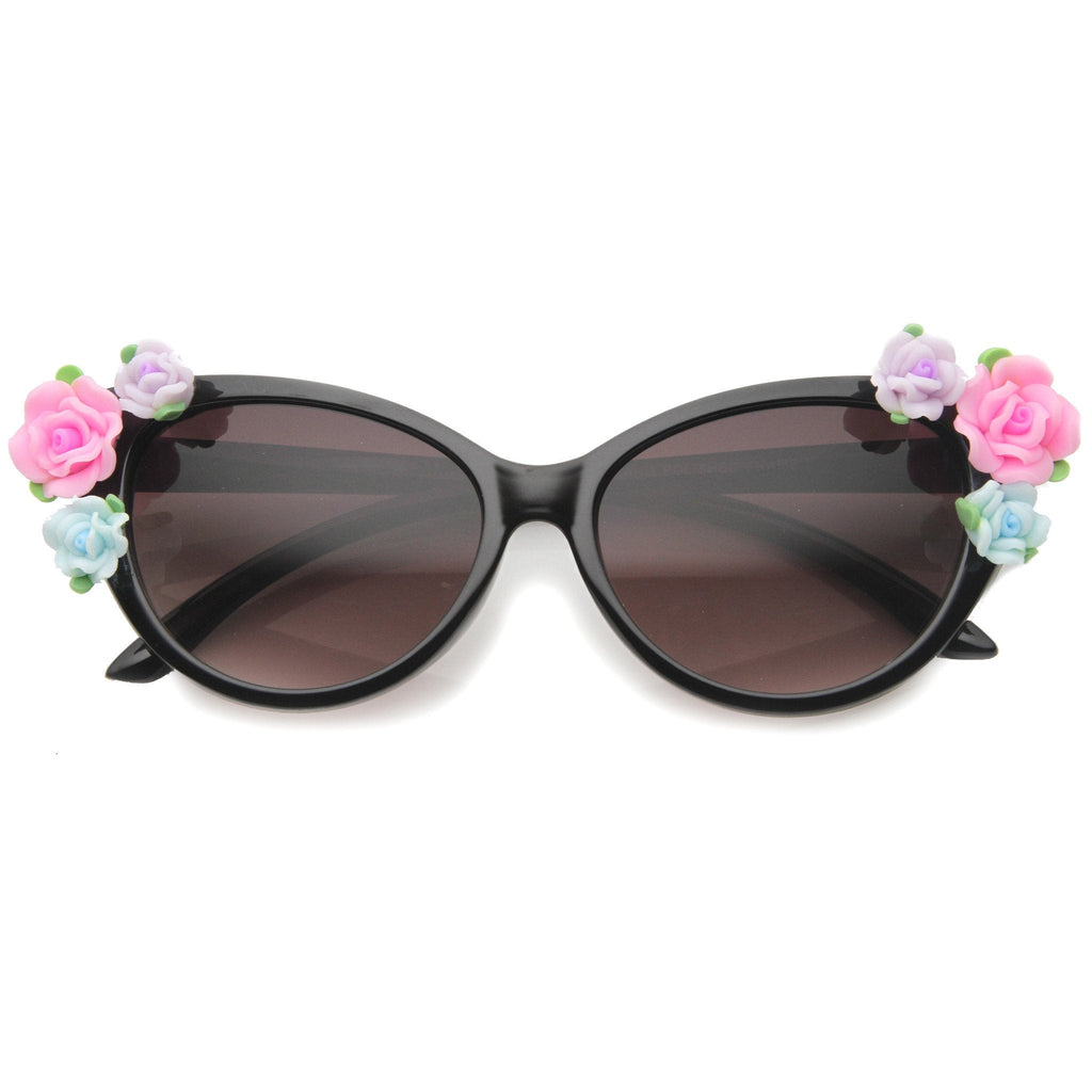 Lovely Women's Ceramic Flower Adorned Cat Eye Sunglasses 9808