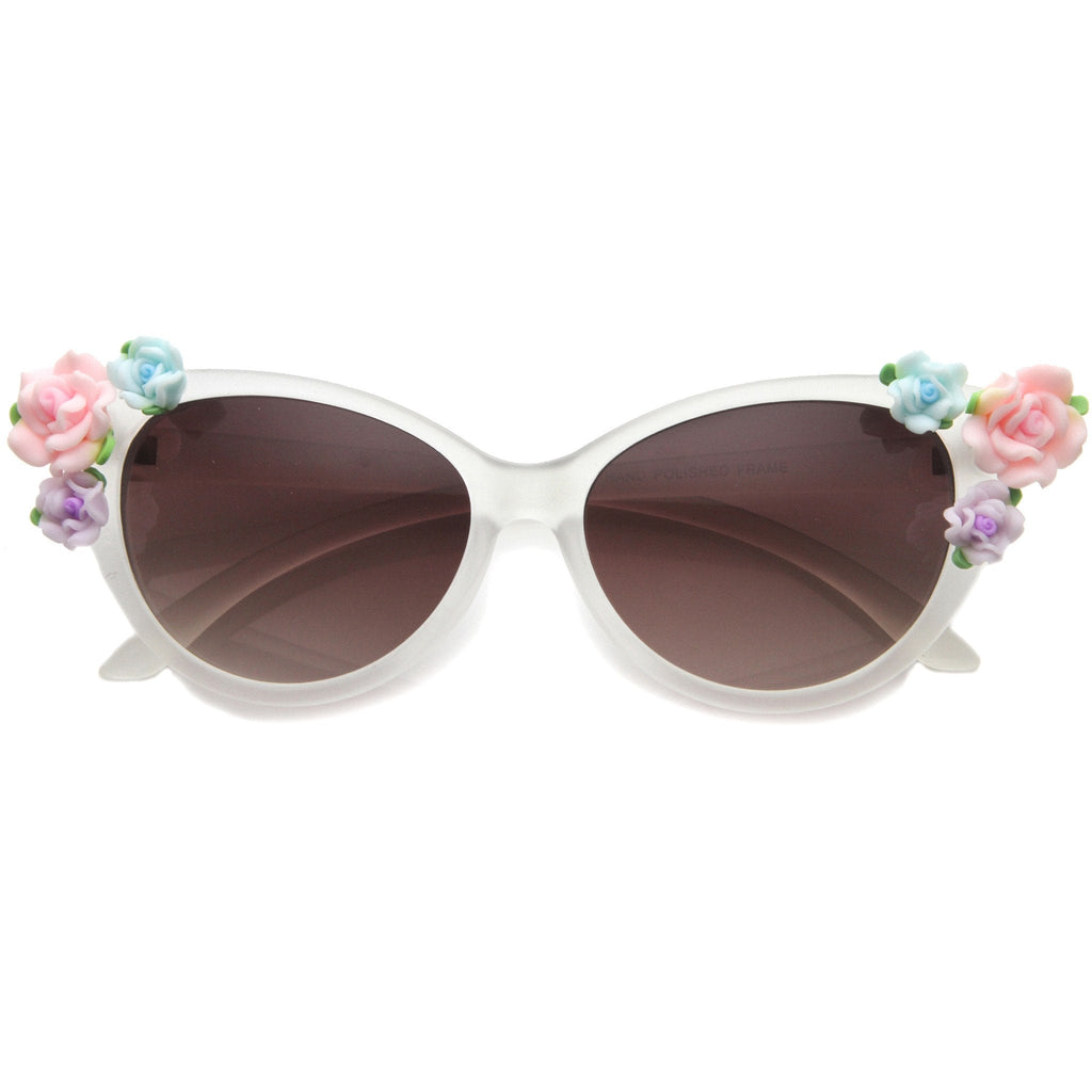 Lovely Women's Ceramic Flower Adorned Cat Eye Sunglasses 9808
