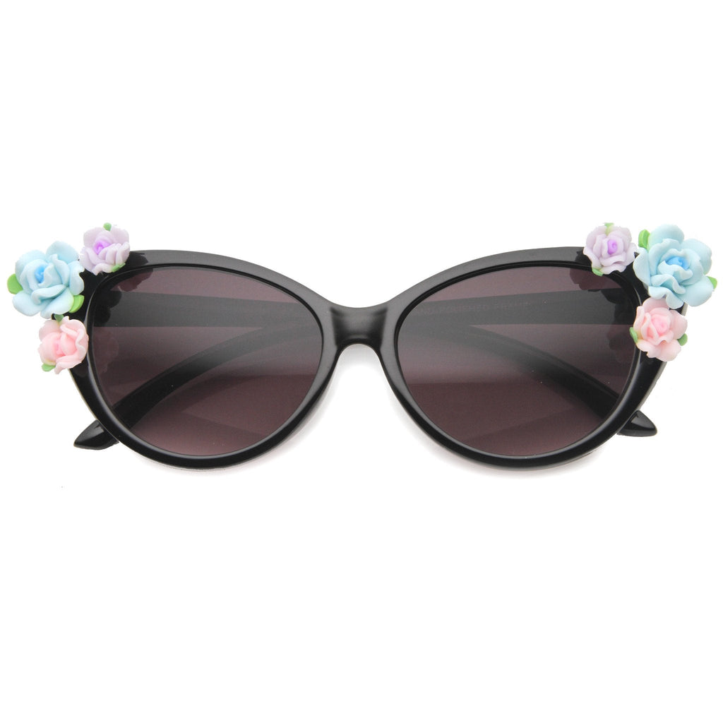 Lovely Women's Ceramic Flower Adorned Cat Eye Sunglasses 9808