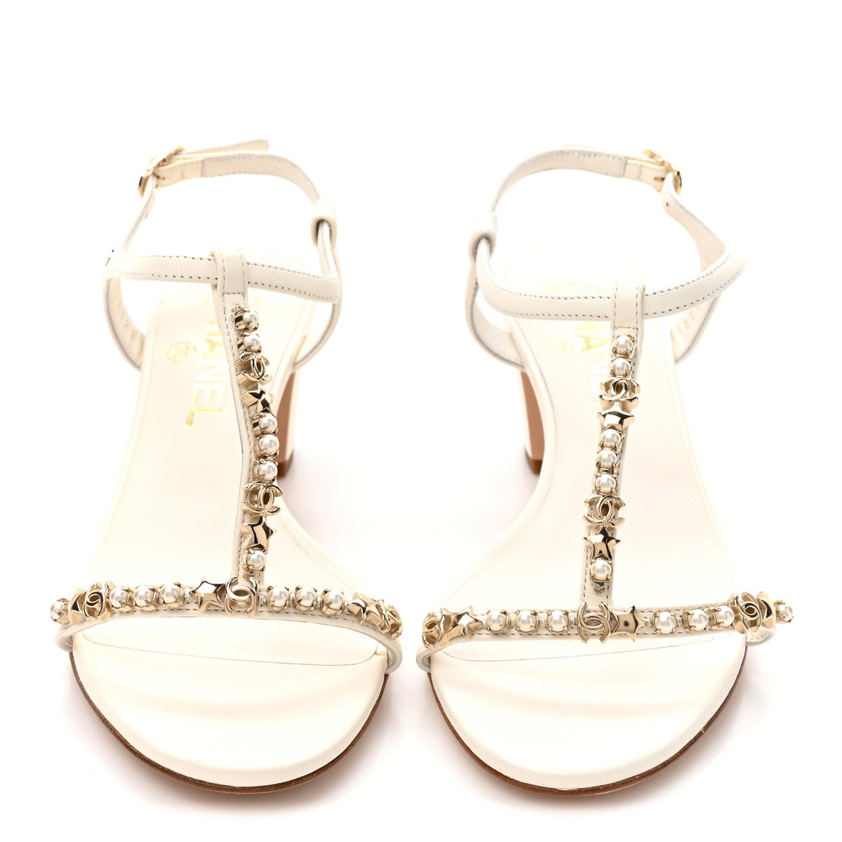 Lambskin Pearl CC Star Sandals 36.5 White