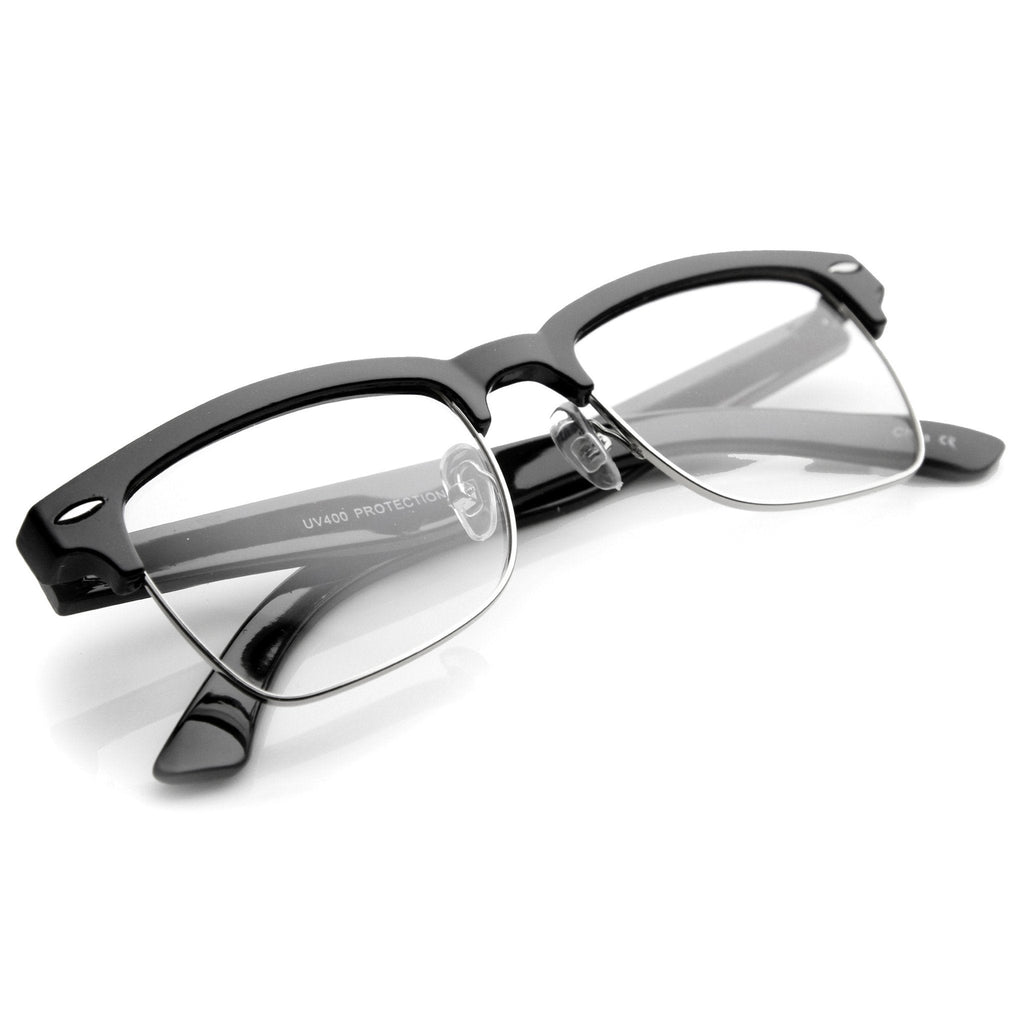 Vintage Hipster Dapper Indie Half Frame Clear Lens Glasses 9810