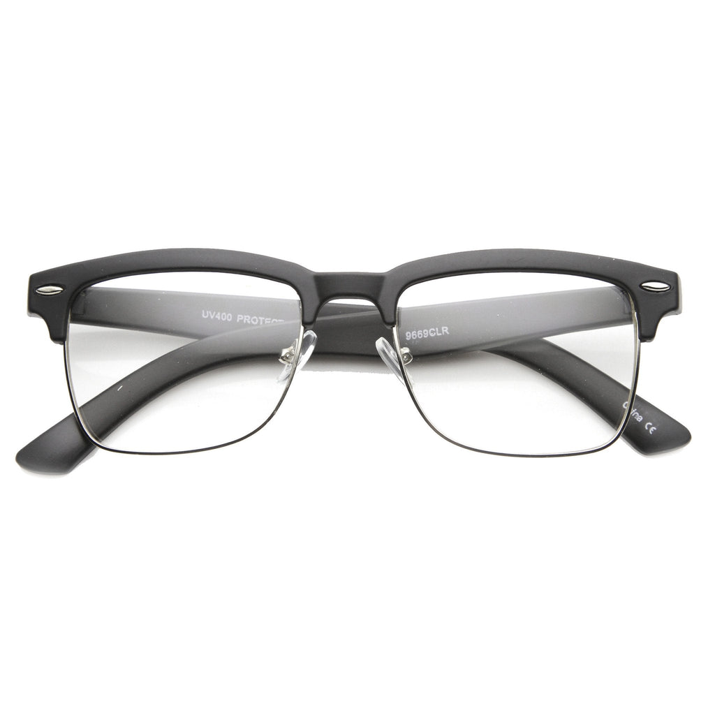 Vintage Hipster Dapper Indie Half Frame Clear Lens Glasses 9810