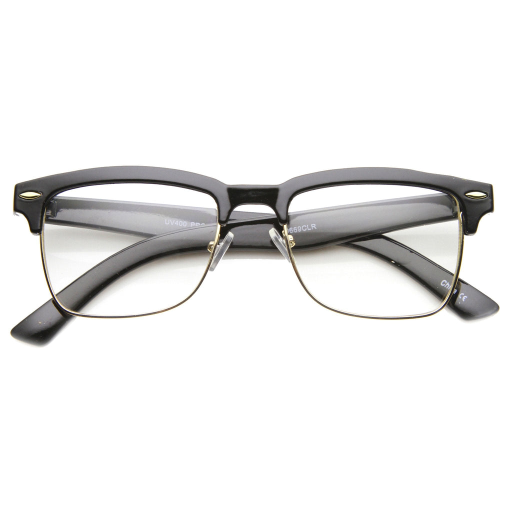 Vintage Hipster Dapper Indie Half Frame Clear Lens Glasses 9810