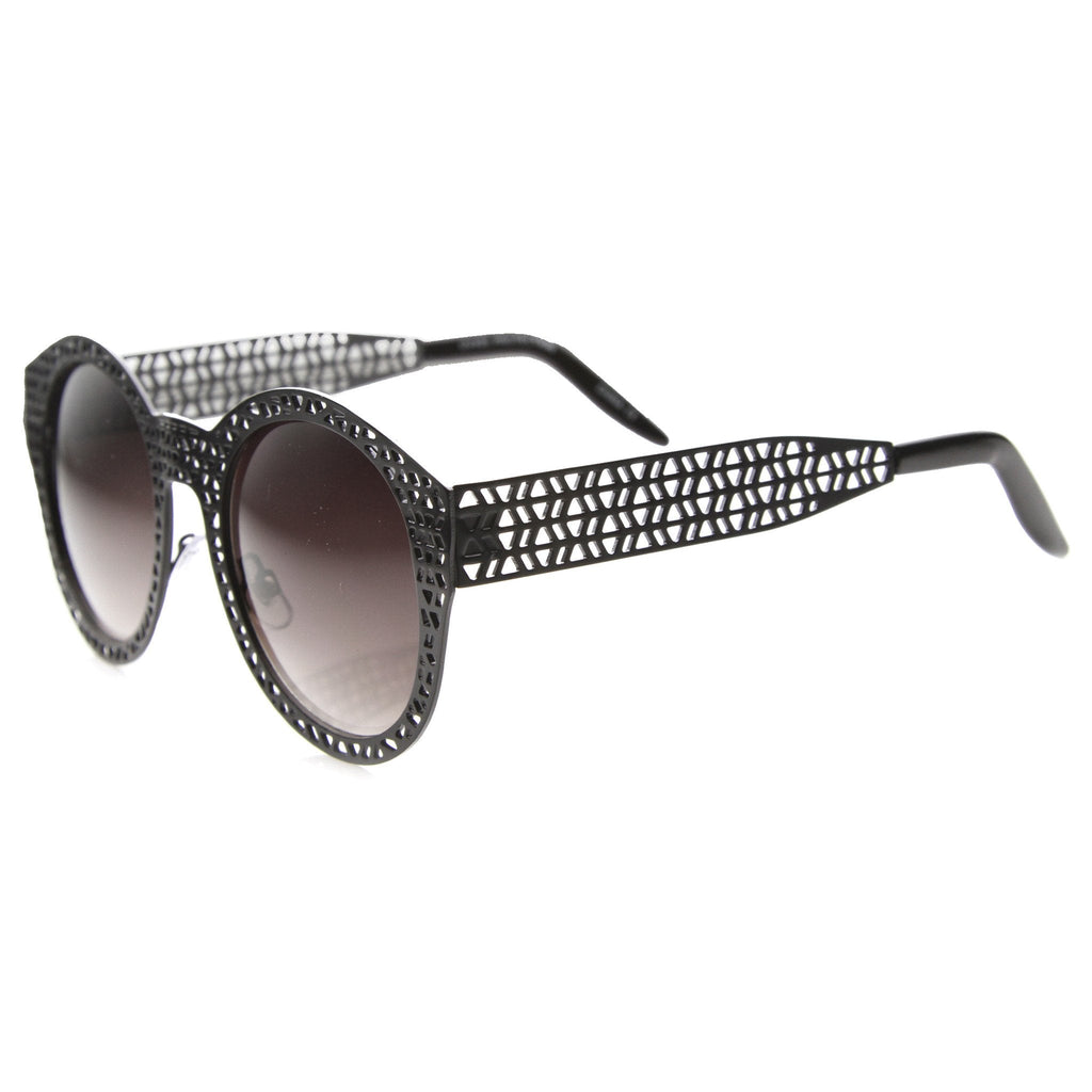 Unique Laser Mesh Cut Round Metal Women's Sunglasses 9816