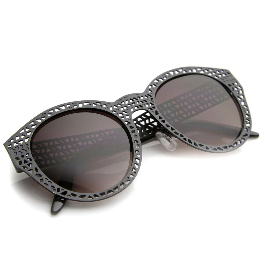 Unique Laser Mesh Cut Round Metal Women's Sunglasses 9816