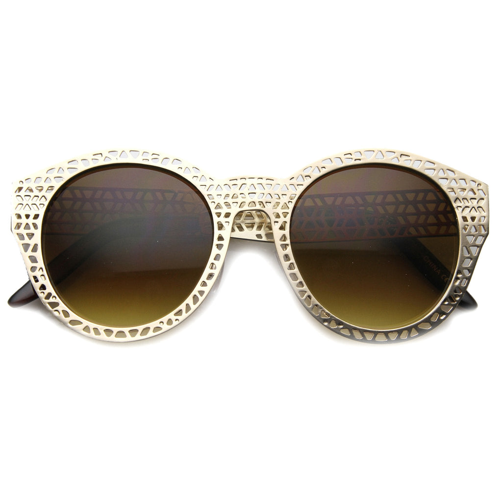Unique Laser Mesh Cut Round Metal Women's Sunglasses 9816