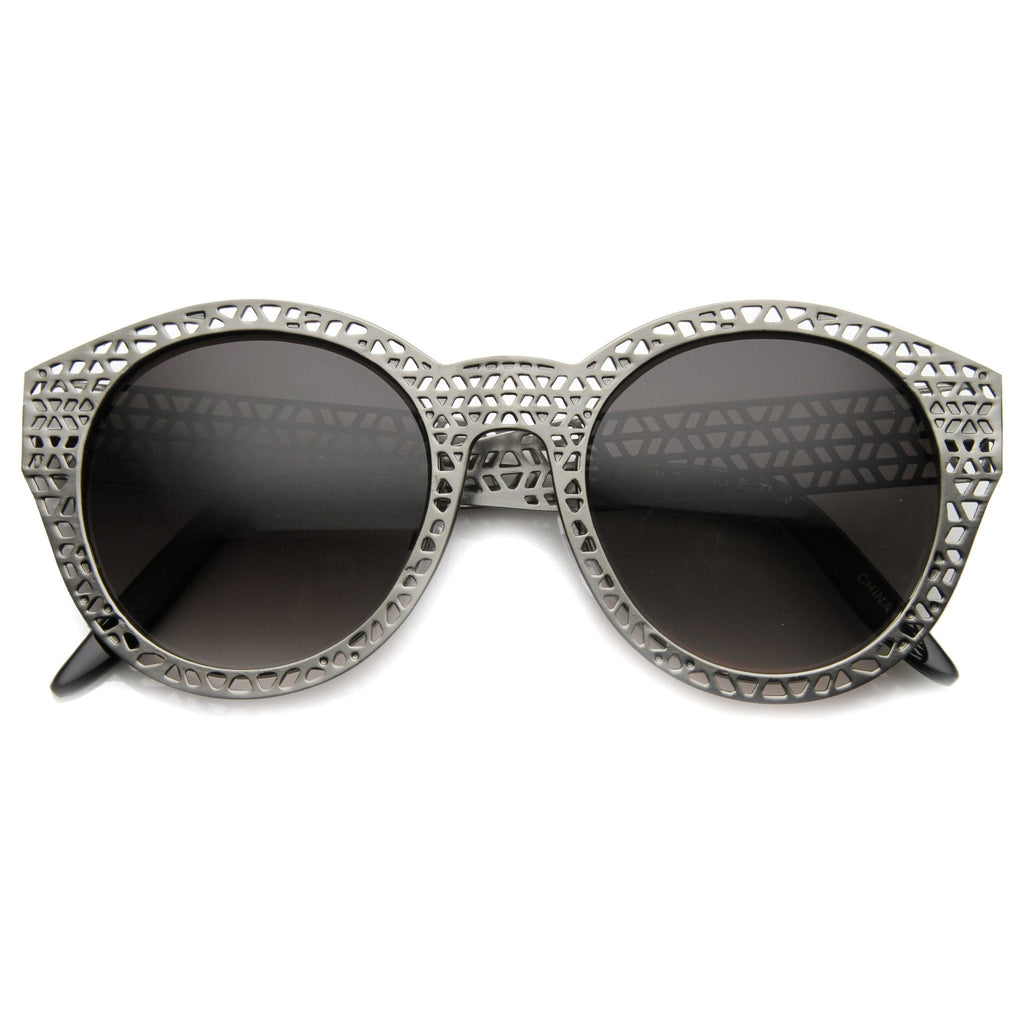 Unique Laser Mesh Cut Round Metal Women's Sunglasses 9816