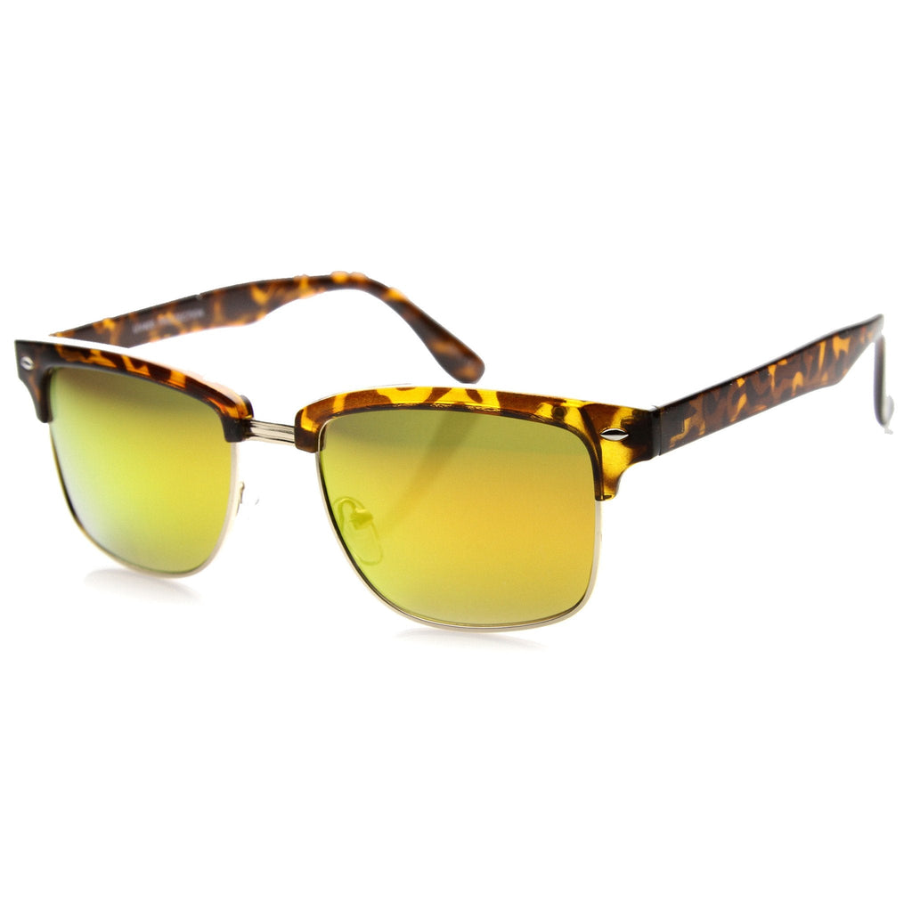 Retro Half Frame Horned Rim Mirror Lens Sunglasses 9811