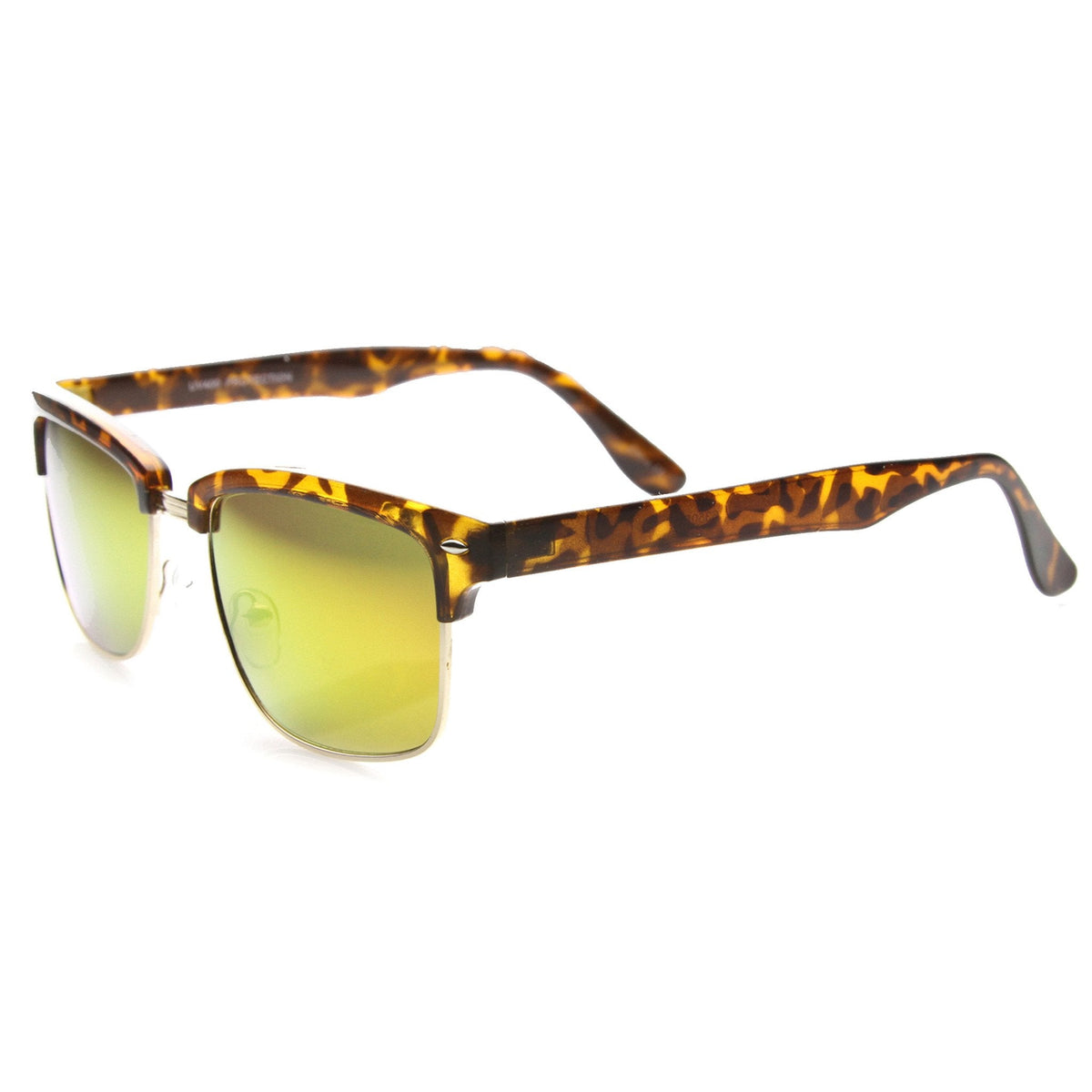Retro Half Frame Horned Rim Mirror Lens Sunglasses 9811