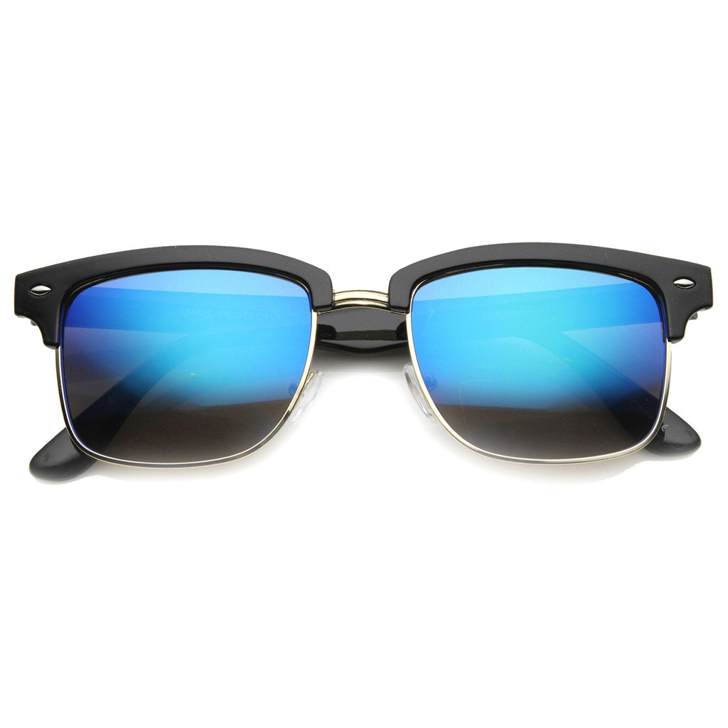 Retro Half Frame Horned Rim Mirror Lens Sunglasses 9811