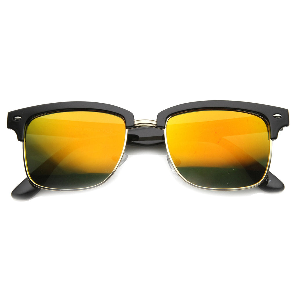 Retro Half Frame Horned Rim Mirror Lens Sunglasses 9811