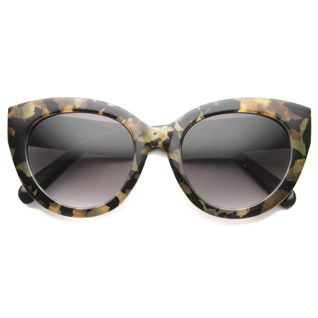 Women's Oversize Block Cut Marble Pattern Cat Eye Sunglasses 9827