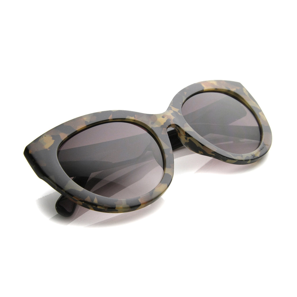 Women's Oversize Block Cut Marble Pattern Cat Eye Sunglasses 9827