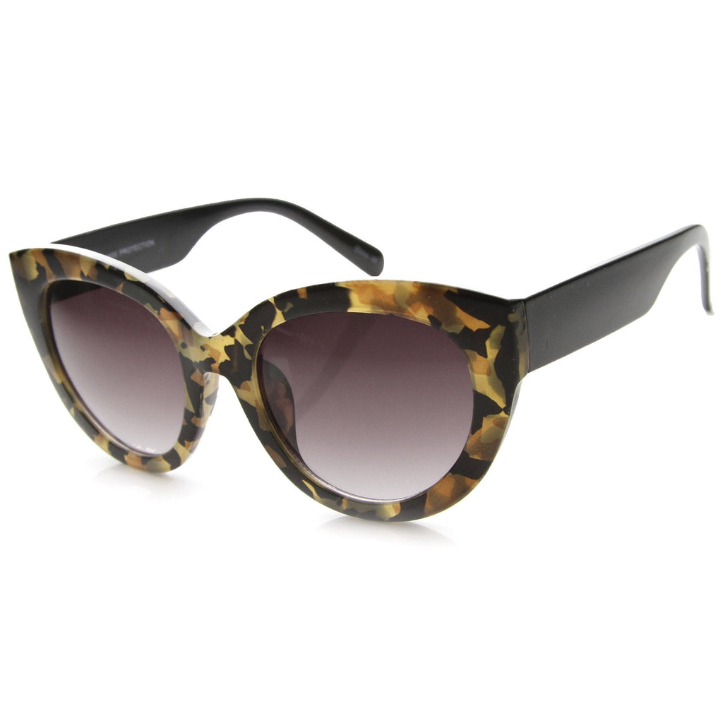 Women's Oversize Block Cut Marble Pattern Cat Eye Sunglasses 9827