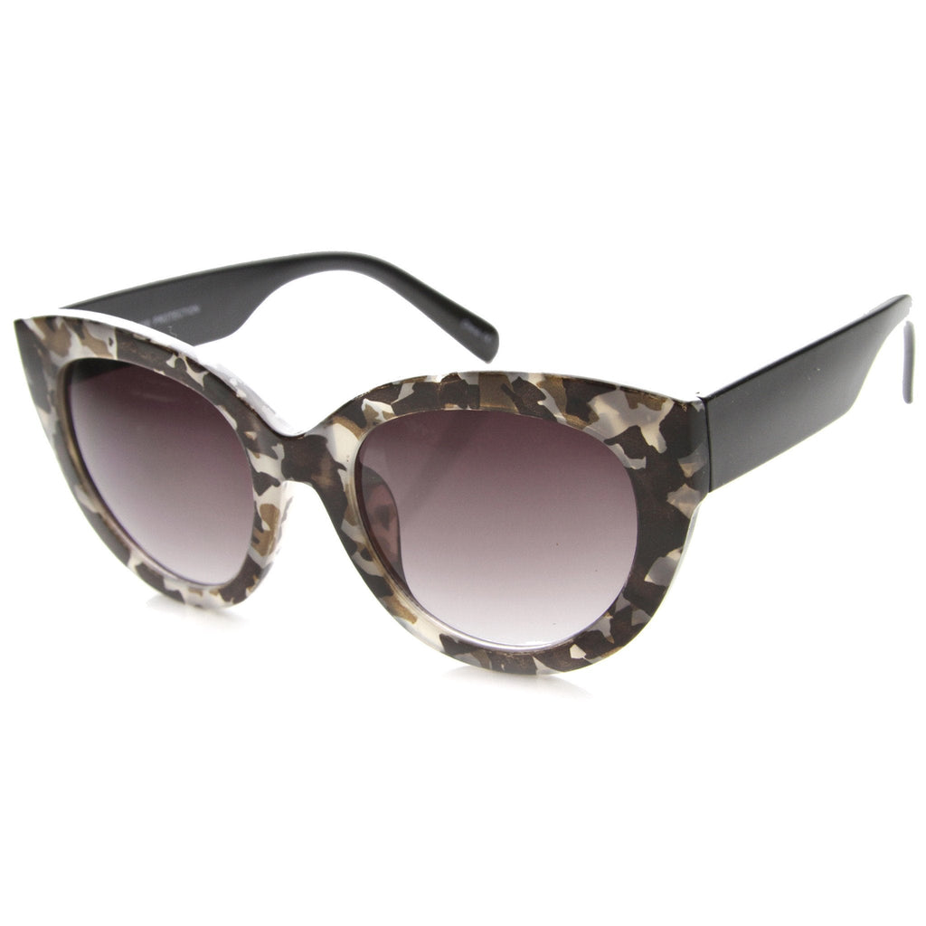 Women's Oversize Block Cut Marble Pattern Cat Eye Sunglasses 9827