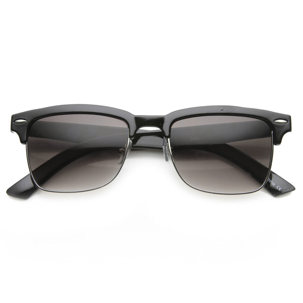 Indie Dapper Square Half Frame Horned Rim Sunglasses 9809