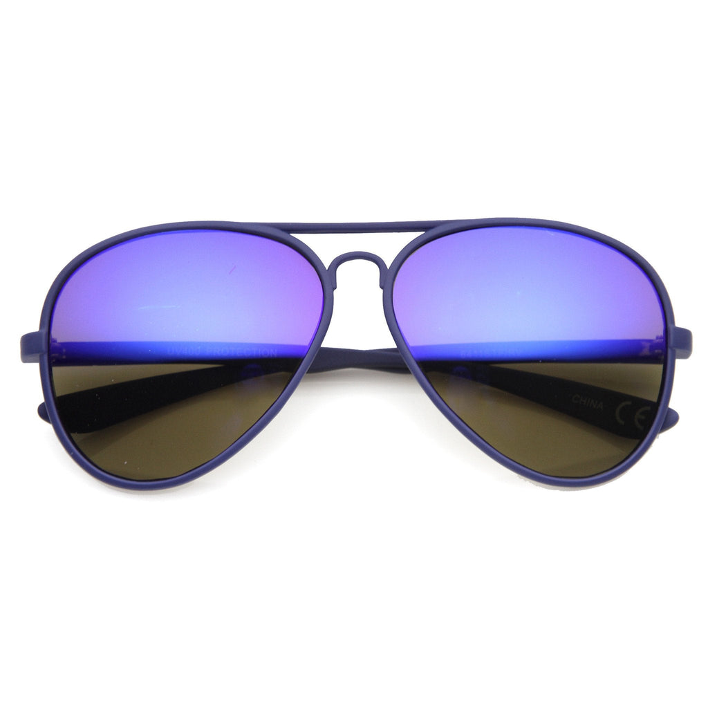 Retro Color Rubberized Oversize Mirror Lens Aviator Sunglasses 9831
