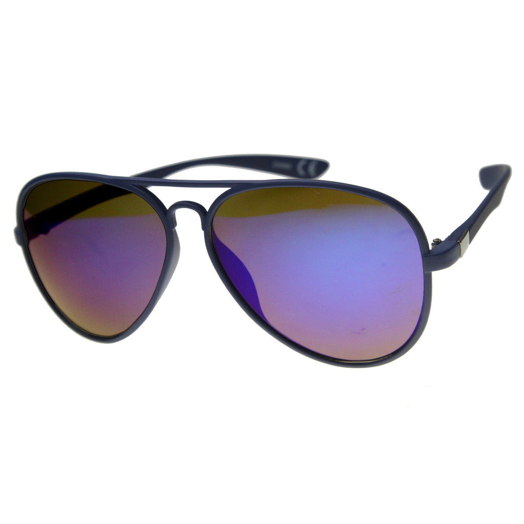 Retro Color Rubberized Oversize Mirror Lens Aviator Sunglasses 9831