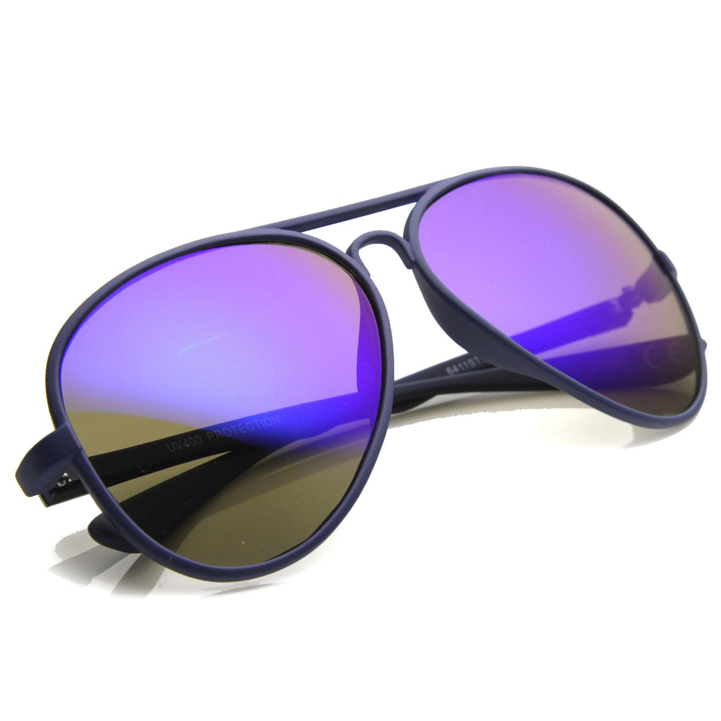 Retro Color Rubberized Oversize Mirror Lens Aviator Sunglasses 9831